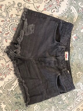 Wrangler Charcoal Distressed Frayed-Hem Denim Shorts